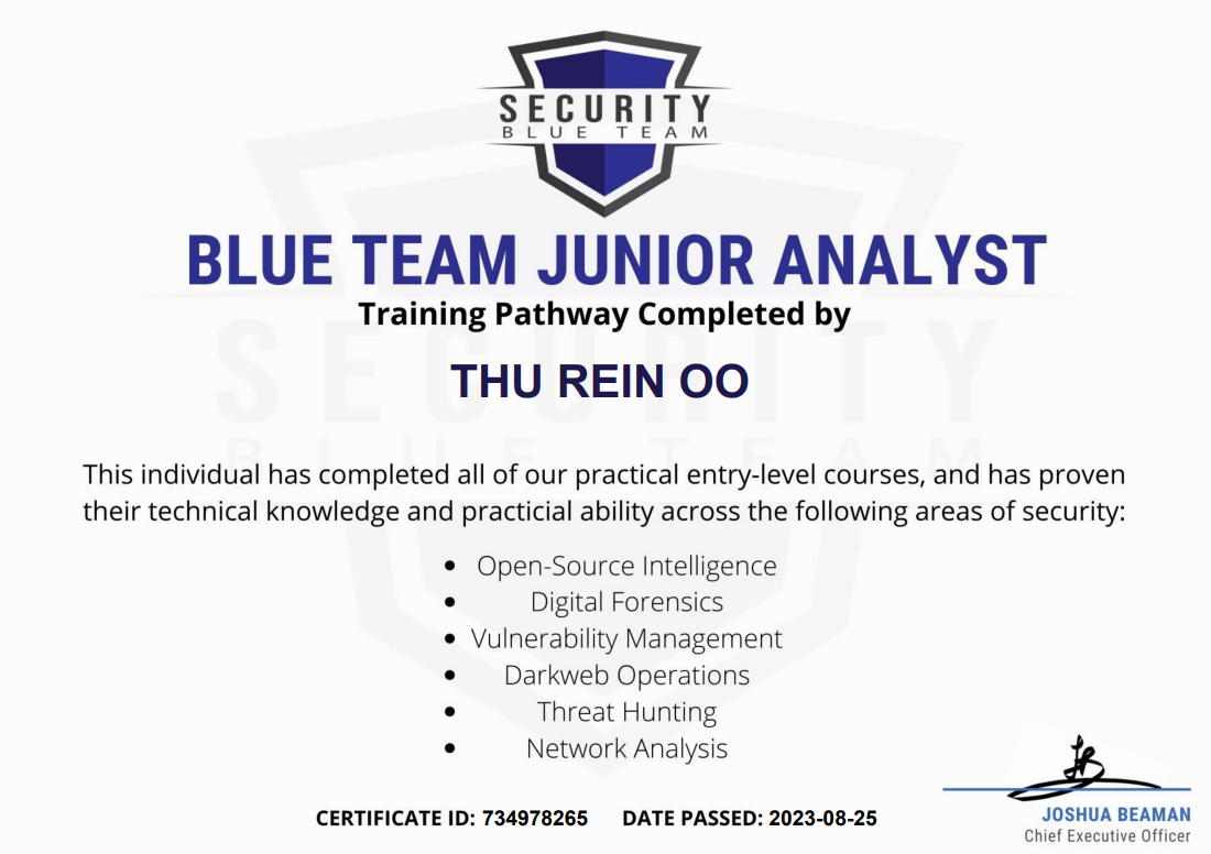 Blue Team Certificate